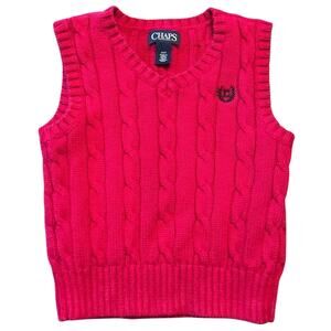 Chaps Ralph Lauren Cotton Red Cable Knit Sweater Vest Toddler Size 2T Chest Logo